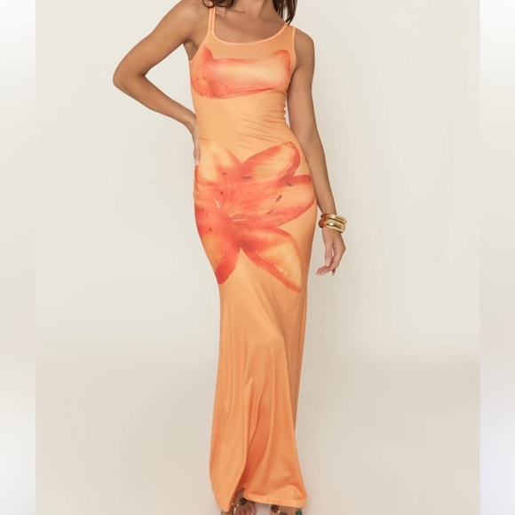 ShopMicas NWT Tangerine Orange Floral Maxi Dress - Picture 1 of 7